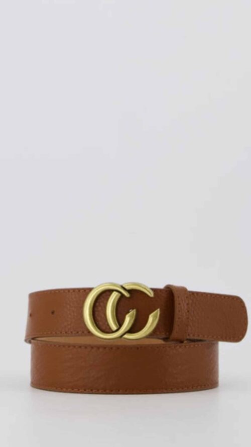 Cecile Classic Grain leren riem bruin riemen Label-L