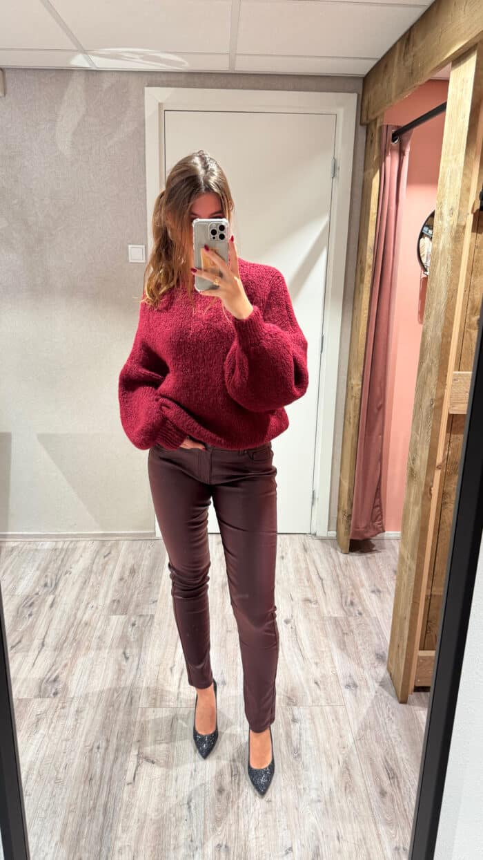 broek leather look bordeaux Norfy